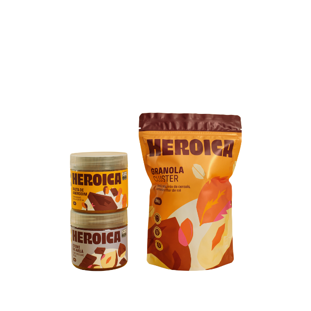 Combo na Força do Cacau - 1 Granola Cluster 300g, 1 Pasta de Chocolate Belga 300g e 1 Creme de Avelã com Chocolate 300g